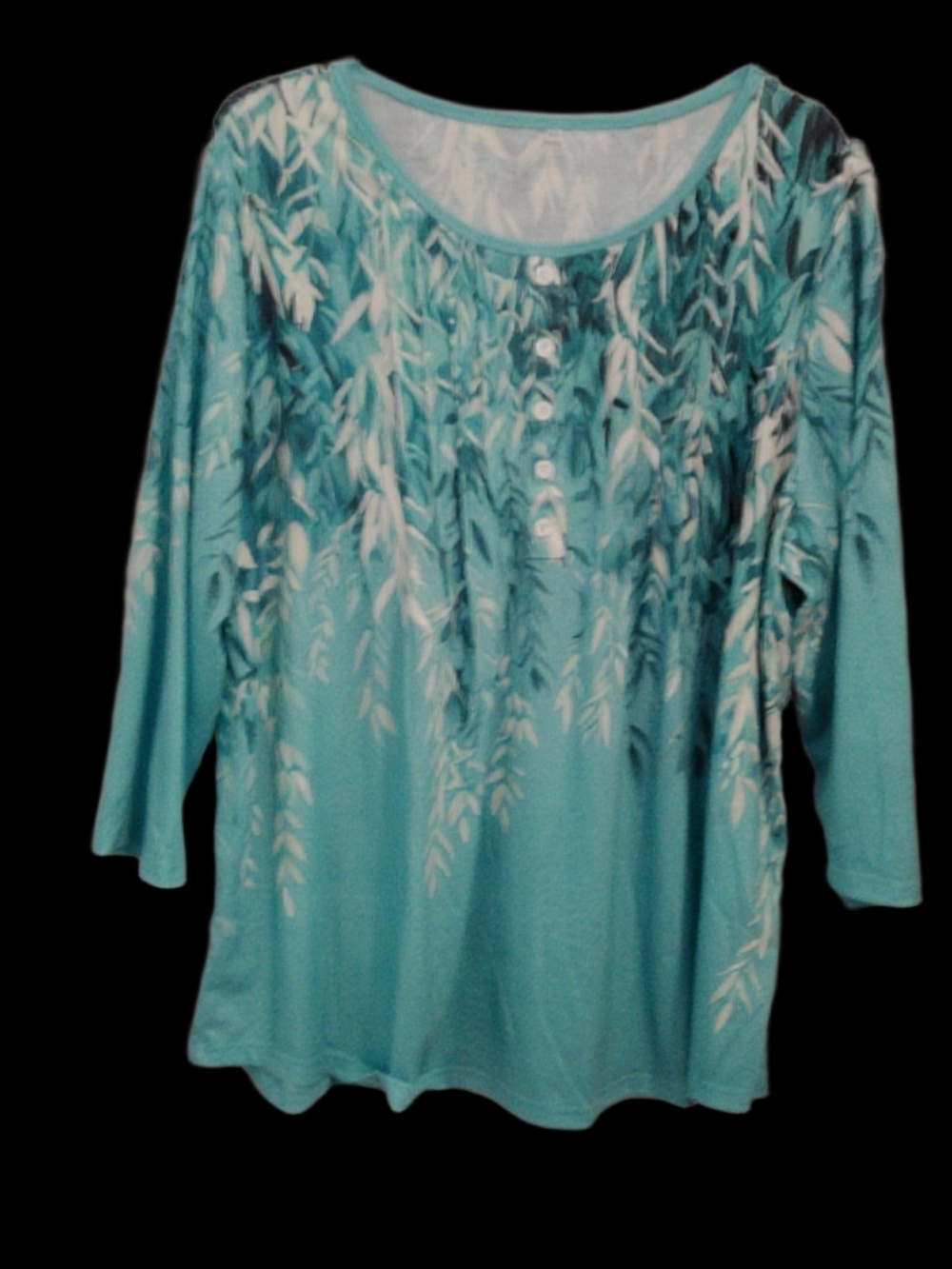 Women’s Teal Printed Button-Front Long Sleeve Top